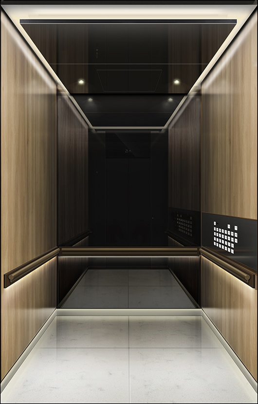  엘리베이터 디자인 ‘FANTASTIC RIDE-네이처 - 부드러운 나무소재로 마감되어 자연스러운 느낌을 준다.